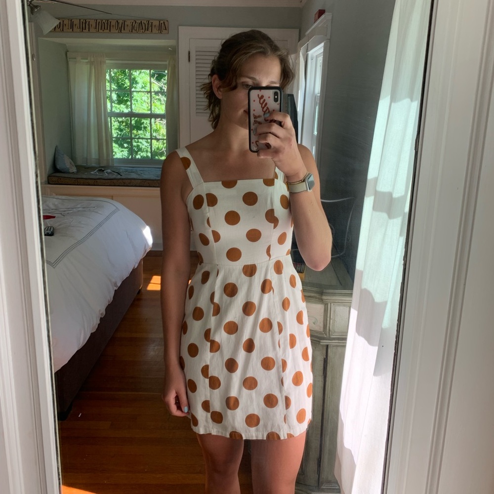 White Summer Dress with Brown Polka Dots